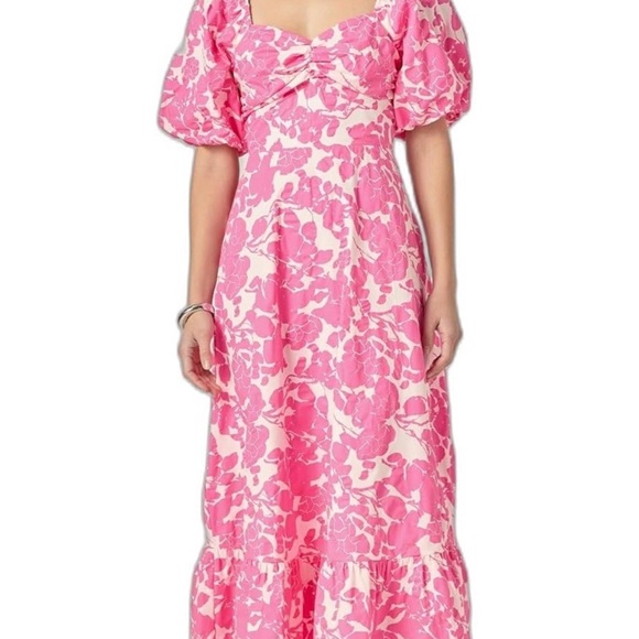 English Factory Dresses & Skirts - English Factory Pink Floral Maxi Dress with Puff Detail